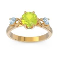 Peridot Ring In 18k Yellow Gold With Emerald And Aquamarine Taraggana Round Three-stone Ring