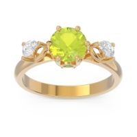 Peridot Ring In 18k Yellow Gold With Emerald And Lab Diamond Taraggana Round Three-stone Ring