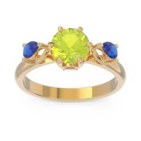 Peridot Ring In 18k Yellow Gold With Ruby And Blue Sapphire Taraggana Round Three-stone Ring