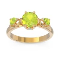Peridot Ring In 18k Yellow Gold With Swiss Blue Topaz Taraggana Round Three-stone Ring