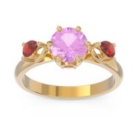 Pink Tourmaline Ring In 18k Yellow Gold With Ruby And Garnet Taraggana Round Three-stone Ring