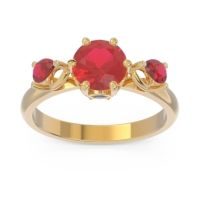 Ruby Ring In 14k Yellow Gold With Blue Sapphire Taraggana Round Three-stone Ring