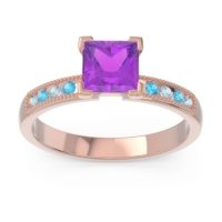 Amethyst Ring In 18K Rose Gold With Aquamarine And Swiss Blue Topaz Avikala Princess Classic Ring
