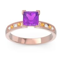 Amethyst Ring In 14K Rose Gold With Diamond And Citrine Avikala Princess Classic Ring