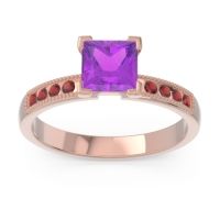 Amethyst Ring In 18K Rose Gold With Garnet Avikala Princess Classic Ring