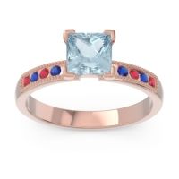 Aquamarine Ring In 18K Rose Gold With Ruby And Blue Sapphire Avikala Princess Classic Ring