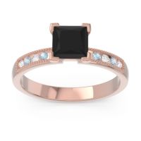 Black Onyx Ring In 18K Rose Gold With Lab Diamond And Aquamarine Avikala Princess Classic Ring