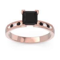 Black Onyx Ring In 18K Rose Gold With Diamond Avikala Princess Classic Ring