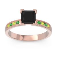 Black Onyx Ring In 18K Rose Gold With Peridot And Emerald Avikala Princess Classic Ring