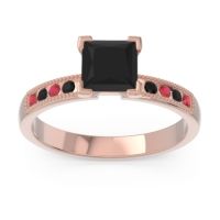 Black Onyx Ring In 18K Rose Gold With Ruby Avikala Princess Classic Ring
