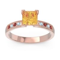 Citrine Ring In 18K Rose Gold With Garnet And Aquamarine Avikala Princess Classic Ring