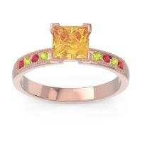 Citrine Ring In 18K Rose Gold With Ruby And Peridot Avikala Princess Classic Ring