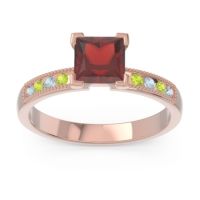 Garnet Ring In 18K Rose Gold With Aquamarine And Peridot Avikala Princess Classic Ring