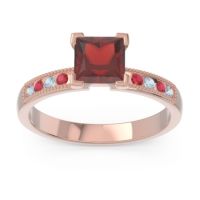 Garnet Ring In 18K Rose Gold With Aquamarine And Ruby Avikala Princess Classic Ring