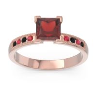 Garnet Ring In 18K Rose Gold With Black Onyx And Ruby Avikala Princess Classic Ring