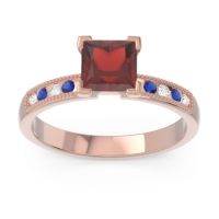 Garnet Ring In 18K Rose Gold With Diamond And Blue Sapphire Avikala Princess Classic Ring