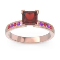 Garnet Ring In 18K Rose Gold With Ruby And Amethyst Avikala Princess Classic Ring