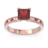 Garnet Ring In 18K Rose Gold With Ruby And Aquamarine Avikala Princess Classic Ring