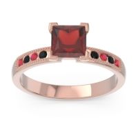 Garnet Ring In 18K Rose Gold With Ruby And Black Onyx Avikala Princess Classic Ring
