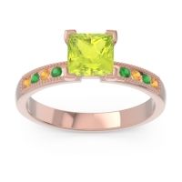 Peridot Ring In 18K Rose Gold With Citrine And Emerald Avikala Princess Classic Ring