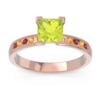 Peridot Ring In 18K Rose Gold With Garnet And Citrine Avikala Princess Classic Ring