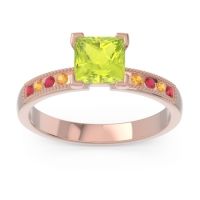 Peridot Ring In 18K Rose Gold With Ruby And Citrine Avikala Princess Classic Ring