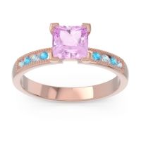 Pink Tourmaline Ring In 14K Rose Gold With Aquamarine And Swiss Blue Topaz Avikala Princess Classic Ring