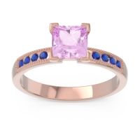 Pink Tourmaline Ring In 14K Rose Gold With Blue Sapphire Avikala Princess Classic Ring