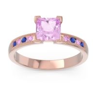 Pink Tourmaline Ring In 18K Rose Gold With Blue Sapphire Avikala Princess Classic Ring