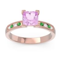 Pink Tourmaline Ring In 18K Rose Gold With Lab Diamond And Emerald Avikala Princess Classic Ring