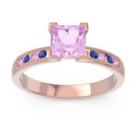 Pink Tourmaline Ring In 18K Rose Gold With Blue Sapphire Avikala Princess Classic Ring