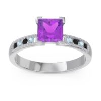 Amethyst Ring In Platinum With Black Onyx And Aquamarine Avikala Princess Classic Ring