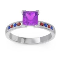 Amethyst Ring In Platinum With Blue Sapphire And Garnet Avikala Princess Classic Ring