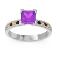 Amethyst Ring In Platinum With Citrine And Black Onyx Avikala Princess Classic Ring