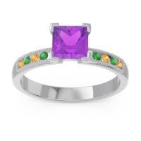 Amethyst Ring In Platinum With Citrine And Emerald Avikala Princess Classic Ring