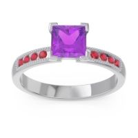 Amethyst Ring In 14k White Gold With Ruby Avikala Princess Classic Ring