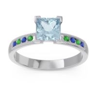 Aquamarine Ring In Platinum With Blue Sapphire And Emerald Avikala Princess Classic Ring