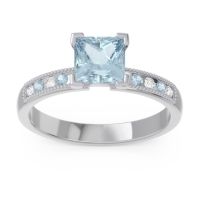 Aquamarine Ring In 18k White Gold With Diamond Avikala Princess Classic Ring
