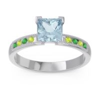 Aquamarine Ring In 14k White Gold With Emerald And Peridot Avikala Princess Classic Ring