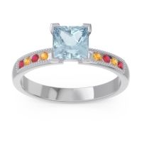 Aquamarine Ring In 14k White Gold With Ruby And Citrine Avikala Princess Classic Ring