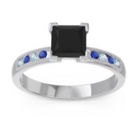 Black Onyx Ring In Platinum With Aquamarine And Blue Sapphire Avikala Princess Classic Ring