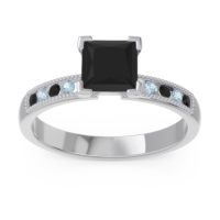 Black Onyx Ring In Platinum With Aquamarine Avikala Princess Classic Ring