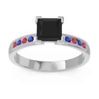 Black Onyx Ring In Palladium With Ruby And Blue Sapphire Avikala Princess Classic Ring