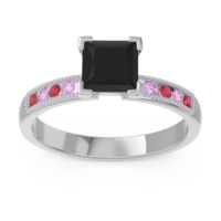 Black Onyx Ring In Platinum With Ruby And Pink Tourmaline Avikala Princess Classic Ring