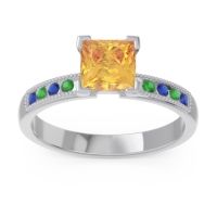 Citrine Ring In Platinum With Blue Sapphire And Emerald Avikala Princess Classic Ring