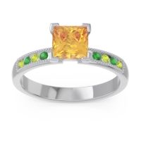 Citrine Ring In Palladium With Peridot And Emerald Avikala Princess Classic Ring