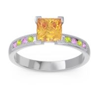 Citrine Ring In Platinum With Pink Tourmaline And Peridot Avikala Princess Classic Ring