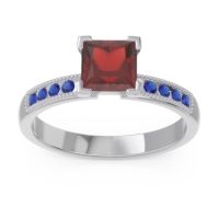 Garnet Ring In Platinum With Blue Sapphire Avikala Princess Classic Ring
