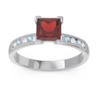 Garnet Ring In 18k White Gold With Diamond And Aquamarine Avikala Princess Classic Ring