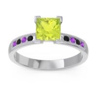 Peridot Ring In Platinum With Amethyst And Black Onyx Avikala Princess Classic Ring